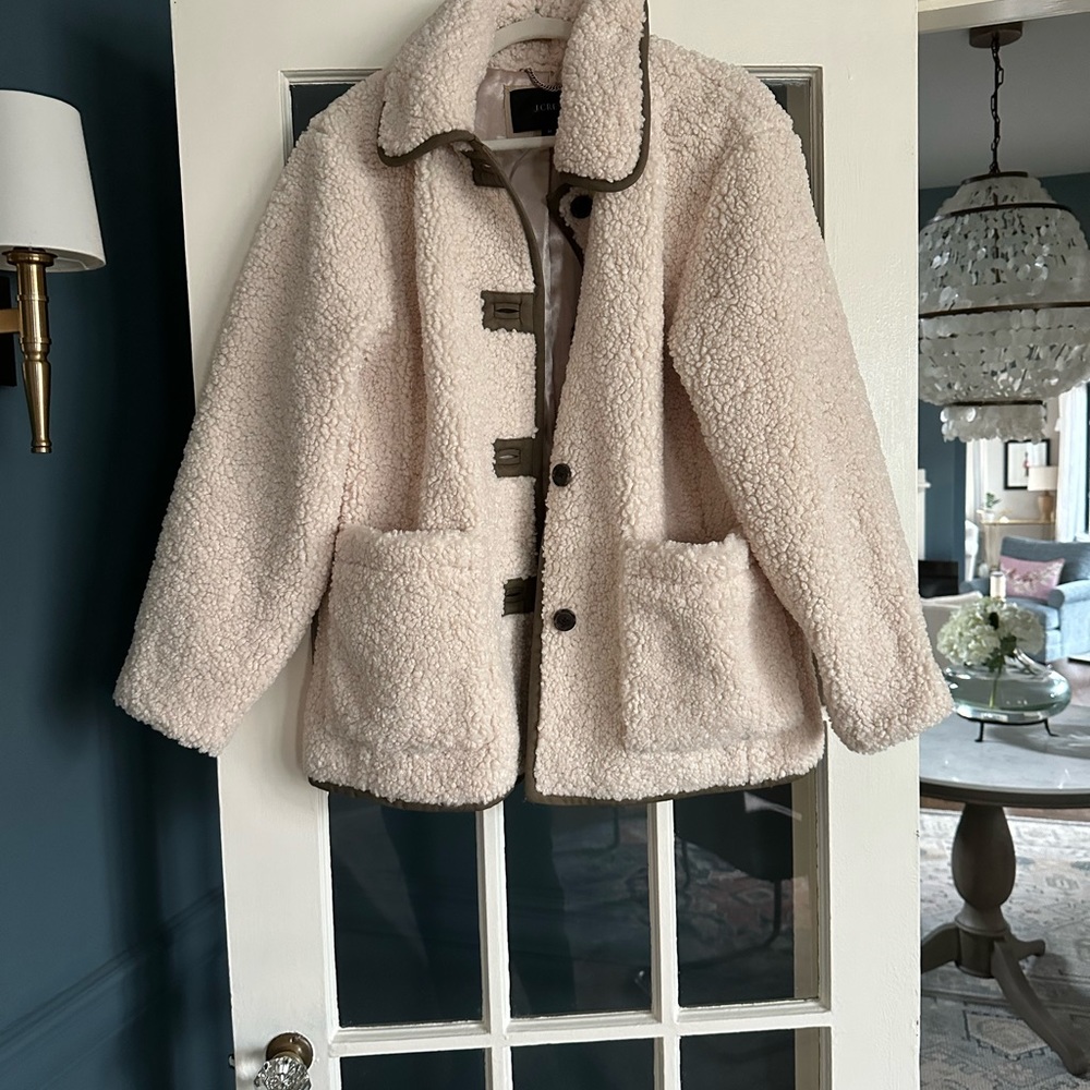 J Crew Teddy Sherpa Jacket Size M Dusty Ivory